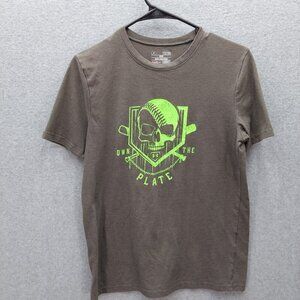 Under Armour Boys T-Shirt Large Gray Own the Plate Skull